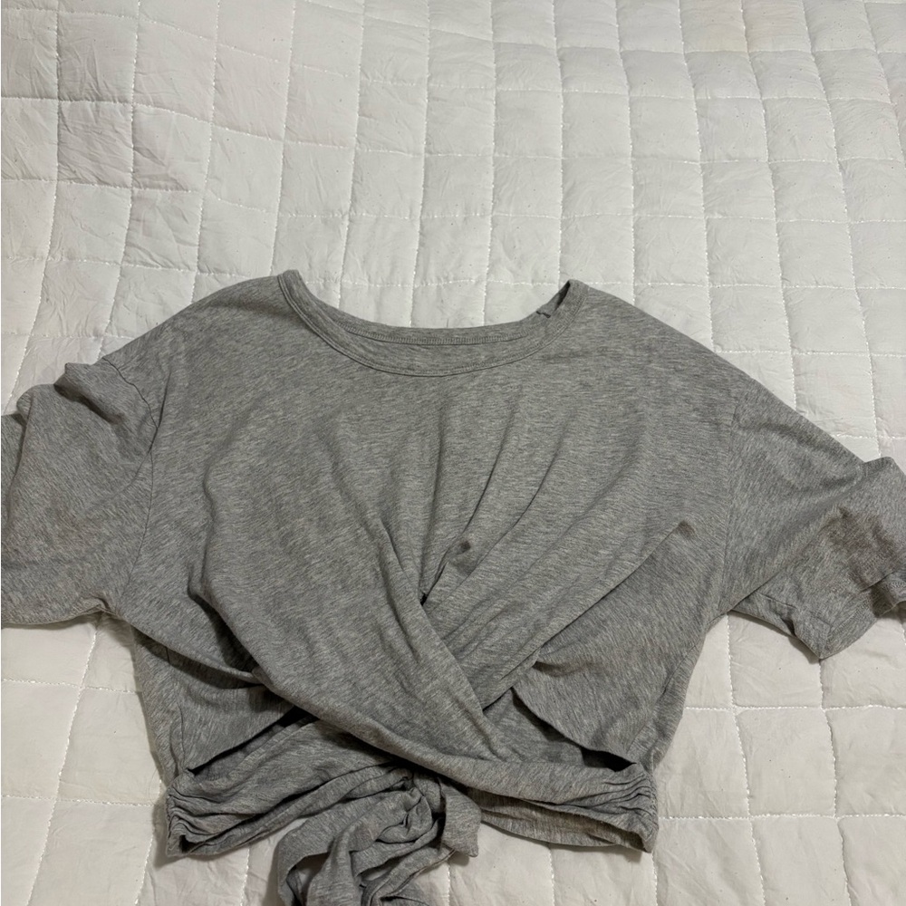 WMNS LARGE Aerie Cropped Tie T-Shirt Heather Grey